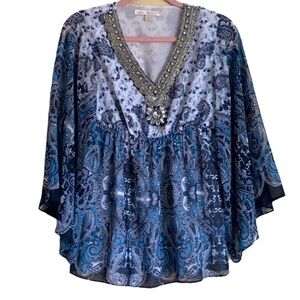 Boston Proper Top Tribal Print,Embellished,Sz 2